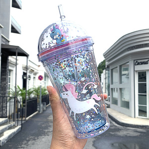 <span class=keywords><strong>Gobelet</strong></span> à paillettes en plastique à double paroi avec paille, <span class=keywords><strong>réutilisable</strong></span> et mignon, motif <span class=keywords><strong>licorne</strong></span>, vente en gros - Product Image 5