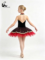 Robe de ballet en velours pour filles Anna Shi, jupe à paillettes noires et rouges, tenue de danse professionnelle pour compétition