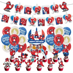 2024 mutlu doğum günü Paris tema süslemeleri lateks balon maskotlar doktor kağıt afiş parti dekorasyon