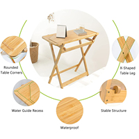 Table de pique-nique pliante Portable en bambou avec planche à découper supérieure amovible