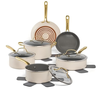 Ensemble de 13 ustensiles de cuisine antiadhésifs, casseroles et poêles avec couvercles en verre et poignées confortables