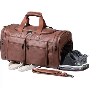 Leather Duffle Bag Weekender Bags Leather Travel Duffel Bags Mens Leather Overnight With Shoes Pouch Custom Wholesale