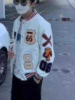Blouson universitaire unisexe en cuir PU avec broderie épaisse, coupe ample de qualité supérieure, style streetwear américain, vêtement d'extérieur décontracté, vente en gros