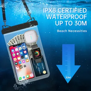 Casing ponsel luar ruangan tahan air IPX8, casing ponsel tahan air Universal hingga 8.9 "untuk ponsel dengan tali penyandang