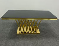 Table de banquet de style moderne, en acier inoxydable doré avec plateau en verre trempé, table de luxe pour hôtel, mariage, événements, vente en gros