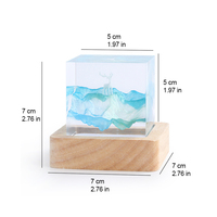 Lampe de nuit en résine faite à la main, cube 3D, diorama de montagne avec cerf, lampe de bureau LED USB en bois naturel, mini paysage, ornement en cristal