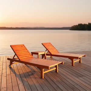 Chaise longue en bois massif durable et imperméable avec roulettes, facile à déplacer, chaise de loisirs d'extérieur pour la plage et les projets de piscine - Product Image 1