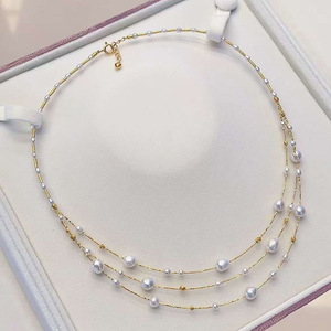 Collar de Perlas de Agua Dulce Plateadas con Baño de Oro, Detalles de Perlas con Brillo Elegante, Diseño de Alambre Flexible, Gargantilla de Perlas Envolvente - Product Image 3