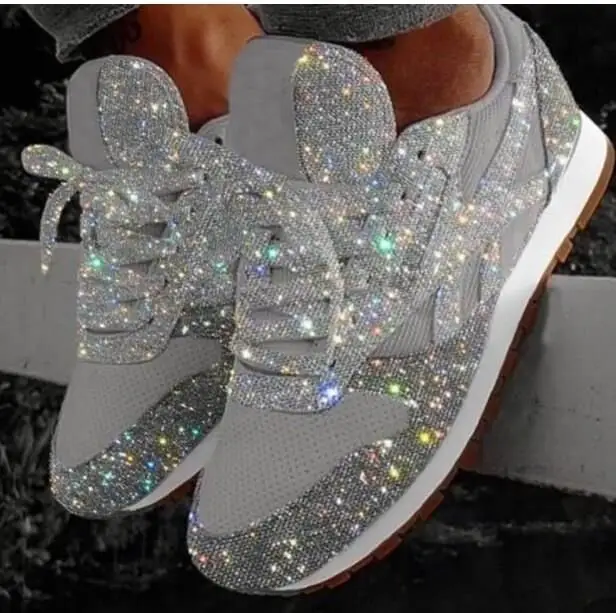 Running Breathable Sparkling Glitter Casual Female Shoes Women's Muffin Rhinestone New Crystal Sneaker Platform Sneaker Woman