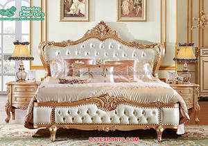 Meubles de chambre à coucher en bois de teck, ensemble moderne aspect luxueux, sculpté, Style européen Antique avec finition dorée - Product Image 2