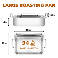 Rôtissoire à dinde en acier inoxydable avec support en V et ensemble de grille de cuisson poêle à griller pour la cuisson au four lasagne viande poulet