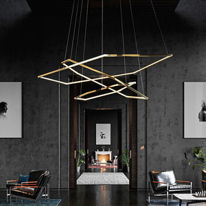 Lámpara Colgante LED Rectangular Dorada E26 3500K Blanco Cálido, Altura Ajustable, Metal, para Sala de Estar, Ra90, Ángulo de Haz de 120° - Product Image 6