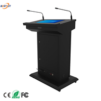 Podio Electrónico Móvil con Pantalla Vertical de 43 Pulgadas, Pantalla Táctil de 21.5 Pulgadas, Micrófonos Dobles y Ruedas con Bloqueo para Eventos