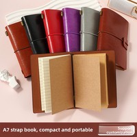 Carnet de voyage A7 avec sangle, pages lignées, couverture en cuir PU, joli carnet de style japonais et coréen, mini