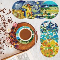 Kit de dessin au diamant DIY pour sous-verres - Ensemble de sous-verres personnalisés Van Gogh avec accessoires de peinture pour la décoration de la maison