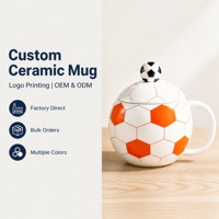 Mug en céramique en forme de ballon de football, mug original avec couvercle en forme de ballon de football 3D, mug à café sur le thème du sport avec poignée en forme de C pour la maison et le bureau