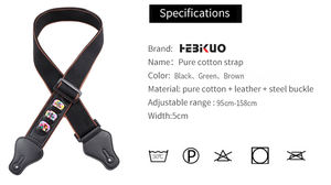 Venta al por mayor correa de guitarra longitud ajustable, correa de material de algodón puro con una ranura para tarjeta para clavijas de afinación - Product Image 2