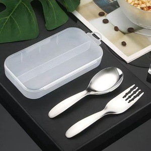 Ensemble de fourchette et cuillère pour bébé en acier inoxydable avec boîte de rangement, vaisselle de voyage portable pour enfants - Product Image 1