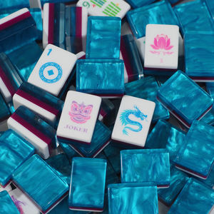 Tuiles de mahjong américaines en acrylique cristallin, ensemble de mahjong imprimé coloré pour 2, <span class=keywords><strong>3</strong></span> ou 4 joueurs, jeux de famille - Product Image 4