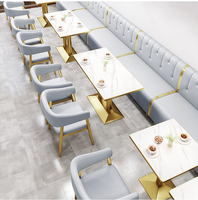 Conjunto de Muebles Modernos para Restaurante al por Mayor, Sofás Seccionales para Cafetería, Comida Rápida y Hotel, Juego de Mesas y Sillas de Comedor de Metal Dorado