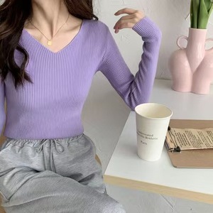 สเวตเตอร์คอวีแขนยาวสำหรับผู้หญิงเสื้อกันหนาวแฟชั่นแขนยาวสำหรับฤดูใบไม้ร่วงและฤดูหนาว - Product Image 2