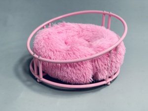 Pink Soft Luxury Plush Pet Cushion Round Cat <strong>Dog</strong> <strong>Bed</strong> Kennel with <strong>Metal</strong> Frame Pet Nest - Product Image 4