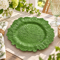 Assiette de présentation de luxe texturée en plastique de 13 pouces, bord floral irrégulier thermolaqué, élégante assiette décorative pour banquets de mariage