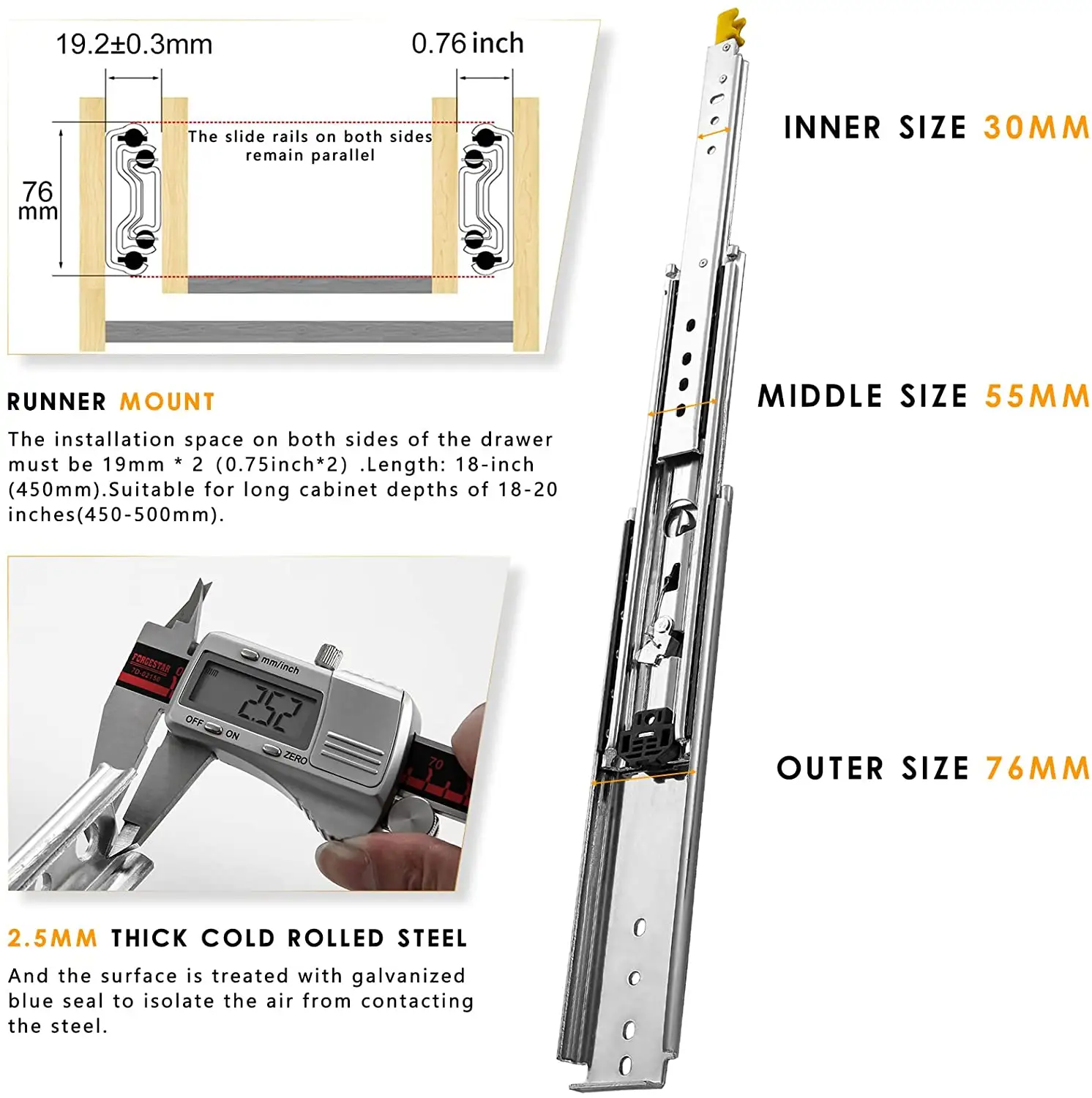 SNEIDA geser ekstensi penuh, slider industri pekerjaan berat 1200mm 227kg dengan fungsi kunci