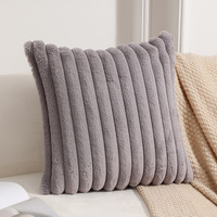 Housse de coussin ultra douce en fausse fourrure de lapin, en velours rayé, coussin décoratif pour canapé, salon