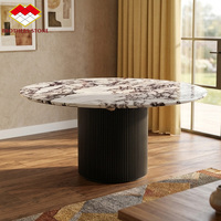 Table à manger de luxe en marbre Calacatta Viola, surface polie, table ronde avec base en métal, meubles de salon pour villa