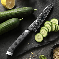 Couteau utilitaire multifonctionnel de cuisine pour chef, revêtement DLC amélioré, acier Damas M390, manche en fibre de carbone pure