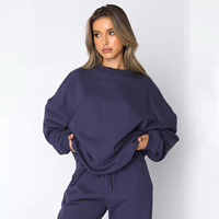 Ensemble deux pièces surdimensionné pour femmes, sweat-shirt à col rond uni et pantalon de jogging, tenue décontractée streetwear et loungewear