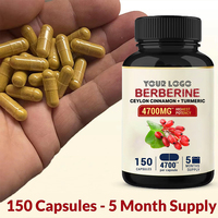 Capsules de berbérine 4700 mg à marque privée avec cannelle de Ceylan et curcuma pour soutenir la fonction immunitaire, 150 capsules