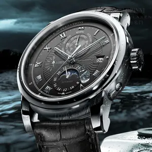 Lobinni-Reloj de pulsera para hombre, mecánico, automático, acero inoxidable, SHANGHAI 16003, cuero, redondo, 2020
