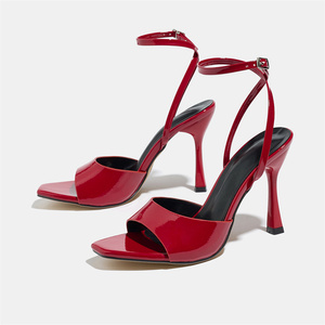 Sandales dorées métalliques pour femmes, talons aiguilles, bout carré, bride cheville, chaussures de soirée d'été, sandales à talons pour dames - Product Image 3