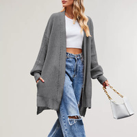 2026 Damen Winter Streetwear Cardigan aus Mohair mit V-Ausschnitt, Neckholder, Schnürung, Laternenärmeln, einfarbig, dick gestrickt, lang, locker geschnitten