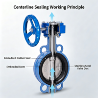 Katup Kupu-kupu Wafer Gear Worm D371X-16Q DN100 PN16 dari Besi Ductile, Dioperasikan Turbin, Seal Lunak Manual untuk Pipa Air
