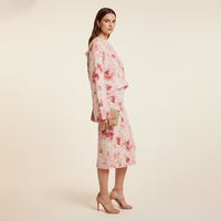 Ensemble jupe mi-longue et pull en laine mérinos mélangée à motif floral jacquard, coupe décontractée, col rond, pour femme
