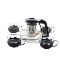Set Hadiah Teko Teh Kaca Tahan Panas Ramah Lingkungan Desain Klasik dengan Infuser Bunga Teh Kopi 5-Piece dan Tutup dari Baja Tahan Karat