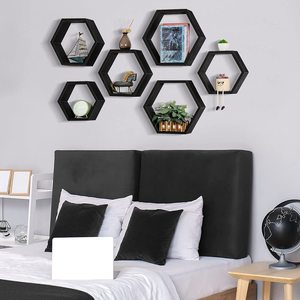 Farmhouse Wall Mount Honeycomb Storage <strong>Shelves</strong> Home Decor Black <strong>Hexagon</strong> Floating <strong>Shelves</strong> <strong>Wood</strong> for Wall - Product Image 5