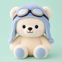 Boneka Beruang Lucu Dengan Topi Biru dan Kacamata, Boneka Teddy Lembut, Langsung dari Pabrik, MOQ Rendah Logo Kustom OEM ODM Hadiah Anak-Anak