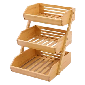 The Craft Exim Eco-Friendly Multifunction Bamboo Fruit Basket with 3 Floors Folding <b>Storage</b> Trays for Food <b>Storage</b> - Product Image 1