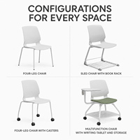 Chaise de formation mobile moderne en plastique convertible avec tablette d'écriture pivotante, rangement sous le siège et roulettes pour salles de classe et salles de conférence