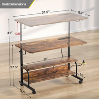 Petit Bureau d'Ordinateur Roulant Rustique Portable, Étagères de Rangement pour Ordinateur Portable, Prise de Courant, Bureau à Domicile, Réglable, 32 Pouces