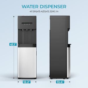 Distributeur d'eau à chargement par le bas Euhomey, bouteille de 5 gallons, 3 réglages de température (froid, tiède, chaud), acier inoxydable noir - Product Image 2