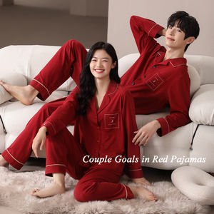 Pijamas Térmicos Minimalistas de Manga Larga de Punto <span class=keywords><strong>para</strong></span> Pareja con Acogedor Estampado de Luna y Bordado <span class=keywords><strong>para</strong></span> Otoño e Invierno al por Mayor - Product Image 3