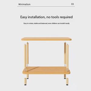 Table <span class=keywords><strong>d</strong></span>'appoint moderne à motif marbre carré, table à 2 niveaux avec pieds en métal robustes, petite table de chevet pour petits espaces - Product Image 5