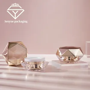 Emballage de récipient à crème pot en acrylique en forme de diamant logo personnalisé prêt à expédier pot de crème en acrylique de luxe pour les soins intérieurs de la peau en argent