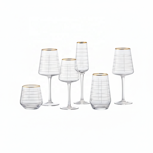 Juego de Cristalería con Borde Dorado y Línea Grabada Blanca, Copas de Vino, Vasos, Cristalería para Bar Moderno, Hotel, Vasos para Beber, Logotipo Personalizado - Product Image 1