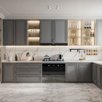 Armoire en bois massif, style européen classique moderne, armoire de cuisine modulaire en bois sur mesure QD-CG-04 avec panneaux de porte élégants